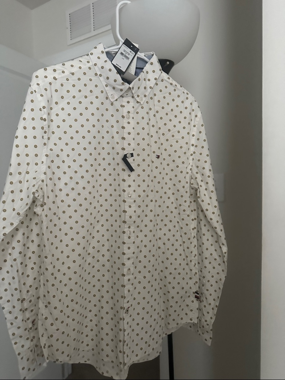 Tommy Hilfiger White Button-Up Shirt with Gold Dot Print